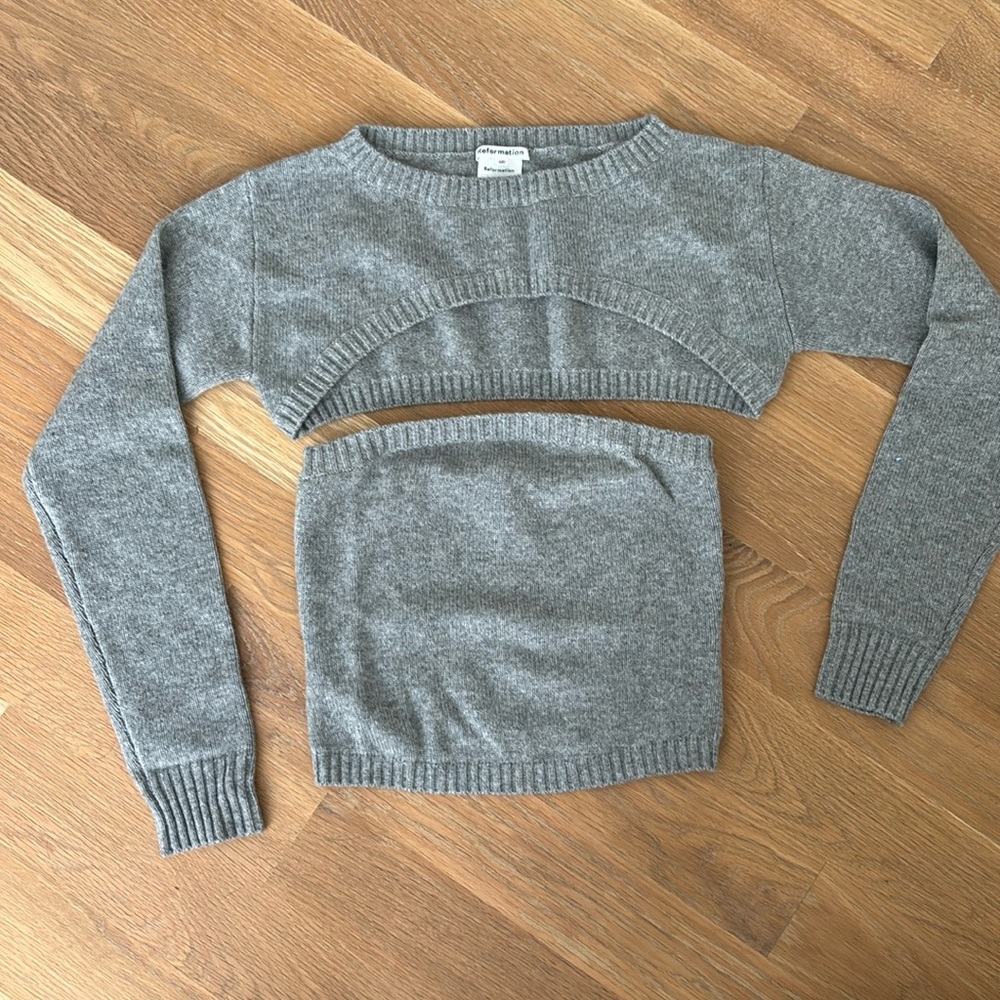 Reformation Cashmere Gray Two-Piece Knit Sweater Set